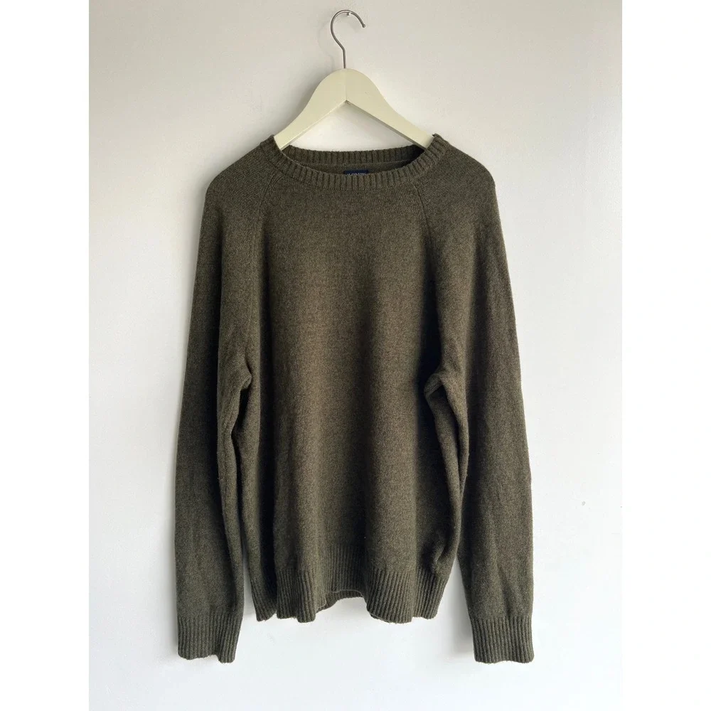 J. Crew Mens XL‎ Olive Green Lambswool Blend Raglan Crewneck Sweater Re-Imagined